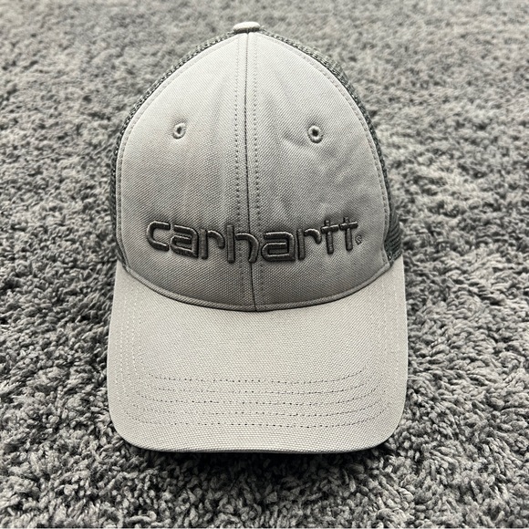 Carhartt Men's Canvas Mesh Back Logo Graphic Cap Asphalt Gray Black SnapBack - Picture 1 of 7